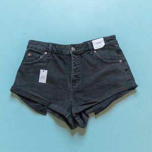 NEW Topshop Black Button Fly Cuffed High Waisted Jeans Shorts Size US 8